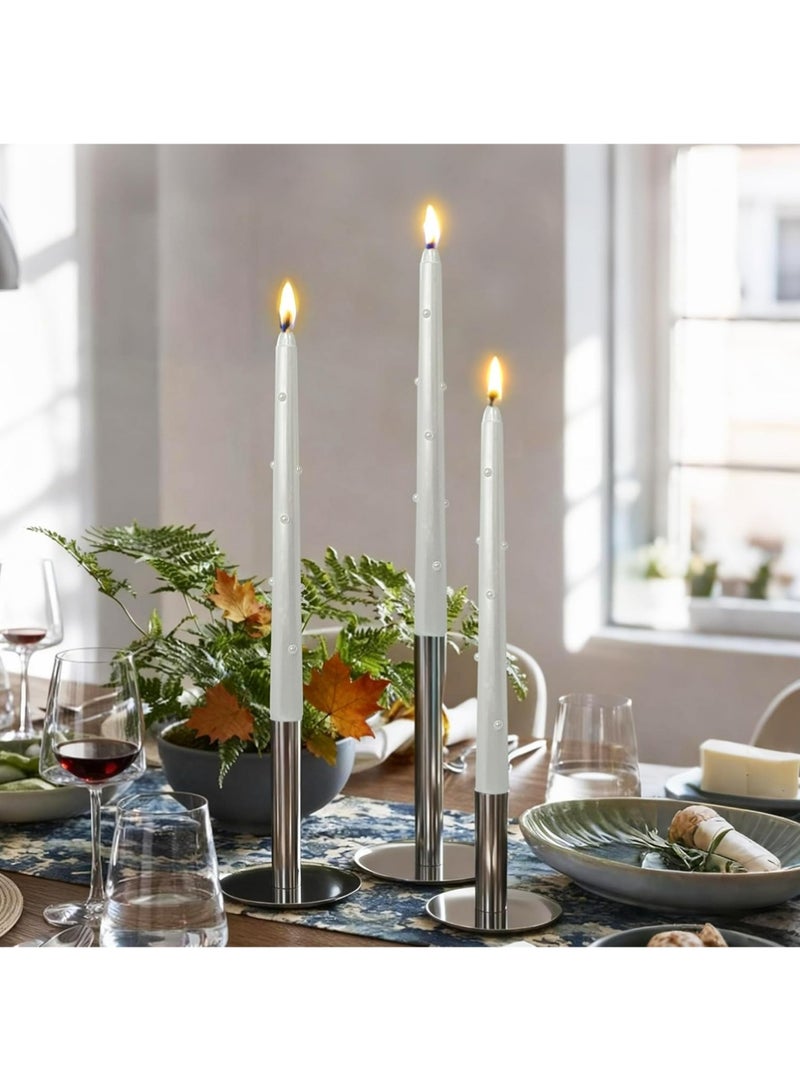 YOUGE White Metal Pearls Taper Candles Set of 2,Handmade Drip Candle,10 Inch Long Tapered Candle Sticks for Wedding Gifts & Home Decor（White) - Image 4