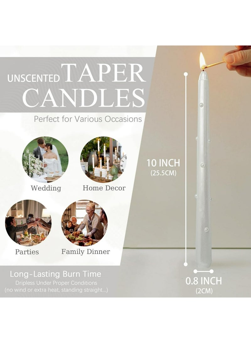 YOUGE White Metal Pearls Taper Candles Set of 2,Handmade Drip Candle,10 Inch Long Tapered Candle Sticks for Wedding Gifts & Home Decor（White) - Image 5