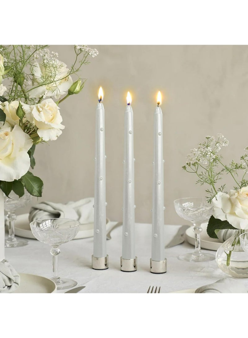 YOUGE White Metal Pearls Taper Candles Set of 2,Handmade Drip Candle,10 Inch Long Tapered Candle Sticks for Wedding Gifts & Home Decor（White) - Image 2