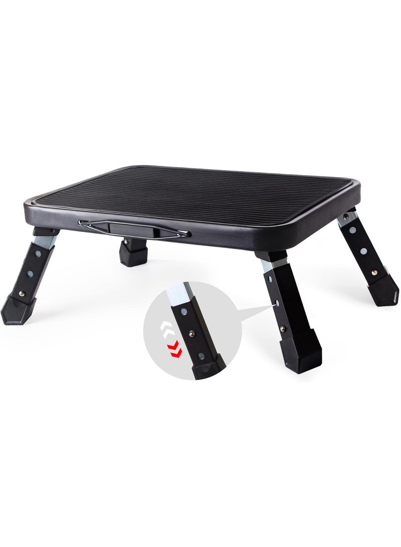 Relex Folding Step Stool, Height Adjustable 1- Step 330lbs, Sturdy Portable Step Platform with Non-Slip Feet & Handle Step Ladder for Adults, Home, Kitchen, Office, Car (Black) - Image 1