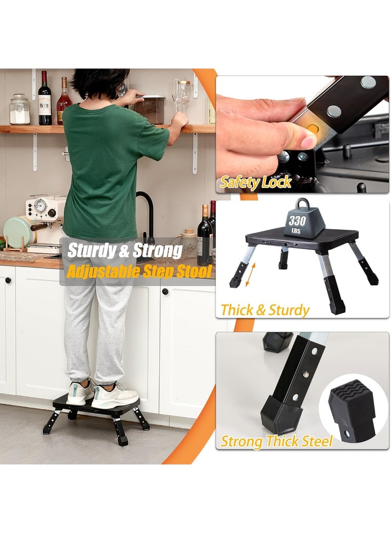 Relex Folding Step Stool, Height Adjustable 1- Step 330lbs, Sturdy Portable Step Platform with Non-Slip Feet & Handle Step Ladder for Adults, Home, Kitchen, Office, Car (Black) - Image 3
