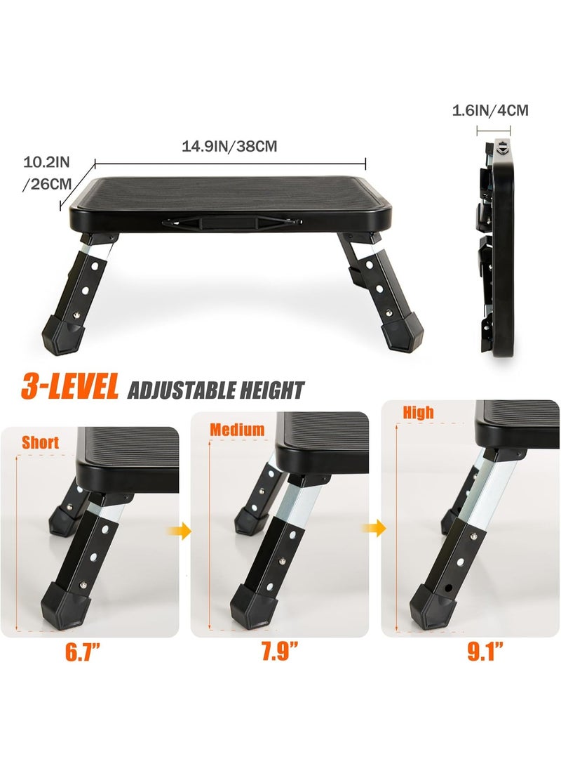 Relex Folding Step Stool, Height Adjustable 1- Step 330lbs, Sturdy Portable Step Platform with Non-Slip Feet & Handle Step Ladder for Adults, Home, Kitchen, Office, Car (Black) - Image 2