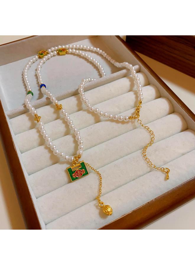 New Chinese Style Real Gold Electroplated Lotus Fan Necklace Fashionable Elegant Clavicle Chain Retro Light Luxury High-end Necklace For Women 