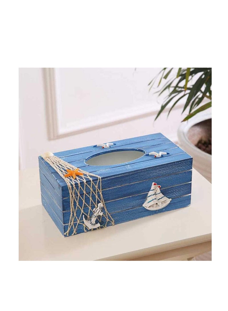 SYOSI Wooden Tissue Holder Box Cover Facial Tissue Paper Dispenser Mediterranean Decorative Tissue Box Coastal Beach Nautical Table Decor  - Image 2