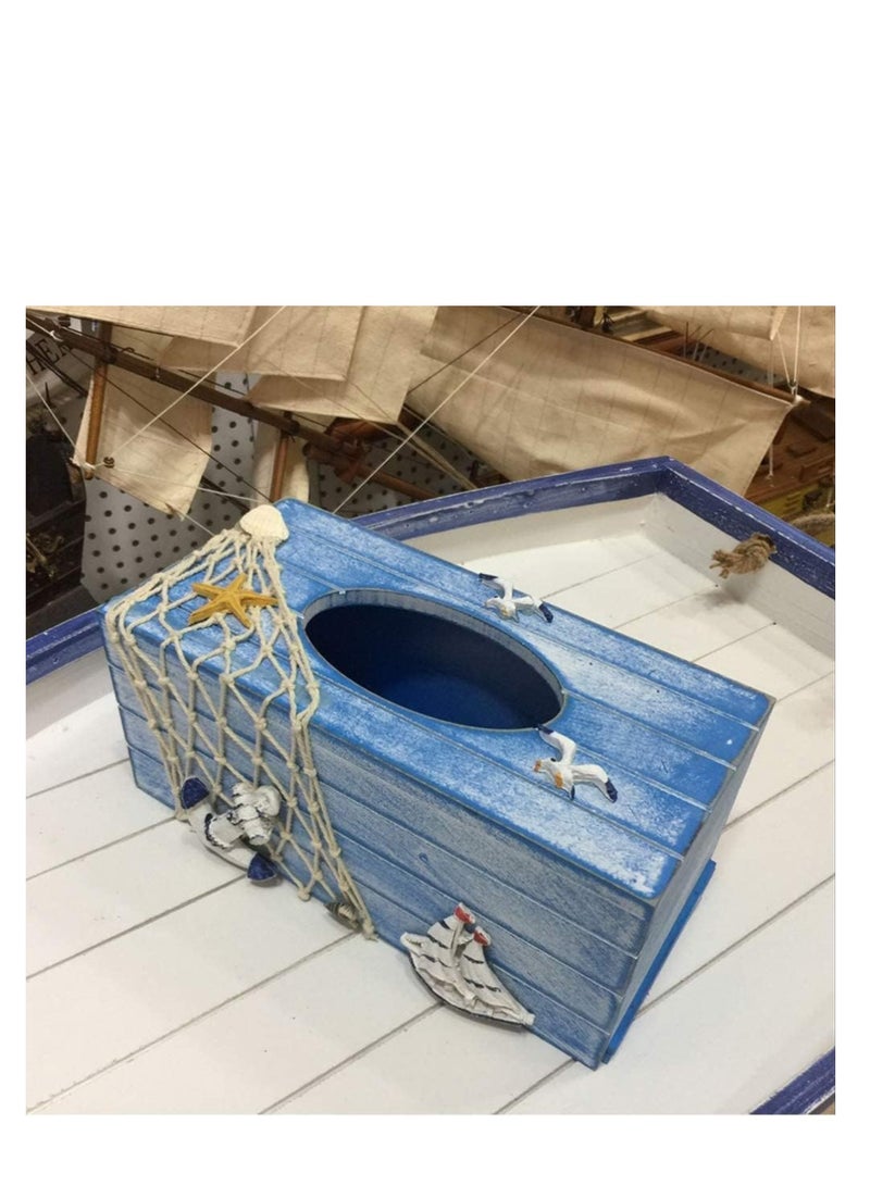 SYOSI Wooden Tissue Holder Box Cover Facial Tissue Paper Dispenser Mediterranean Decorative Tissue Box Coastal Beach Nautical Table Decor  - Image 4