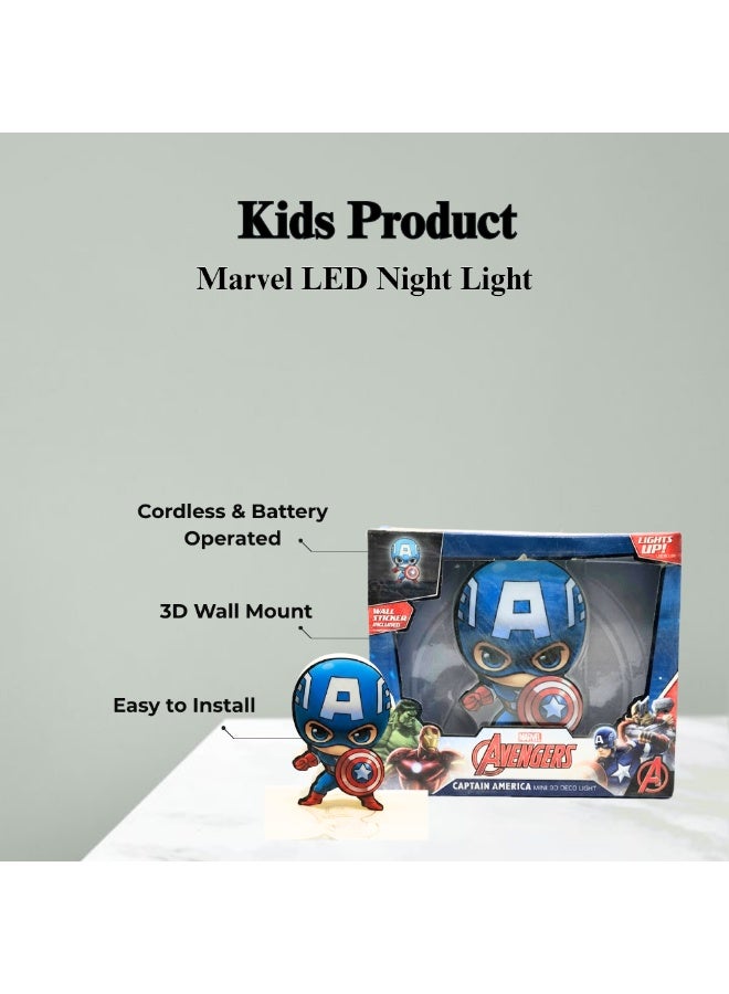 Marvel Captain America Shield 3D Deco LED Night Light | Cordless Battery-Operated Wall Lamp with Crack Sticker Decal | Easy Install Superhero Home Decor for Kids' Bedroom, Man Cave & Gifts - Image 1