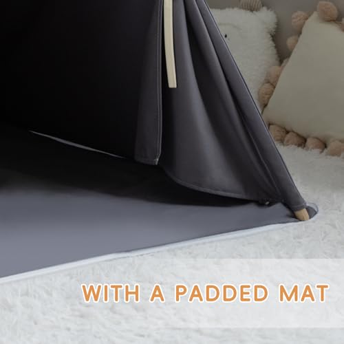 RONGFA Teepee Tent for Kids 100 Cotton Play Tent with Mat Kids Teepee Tent with Colored Flag Quality Portable Play Tent with Carry Bag for Girls and Boys Indoor Outdoor Beige Gray with Mat - Image 5