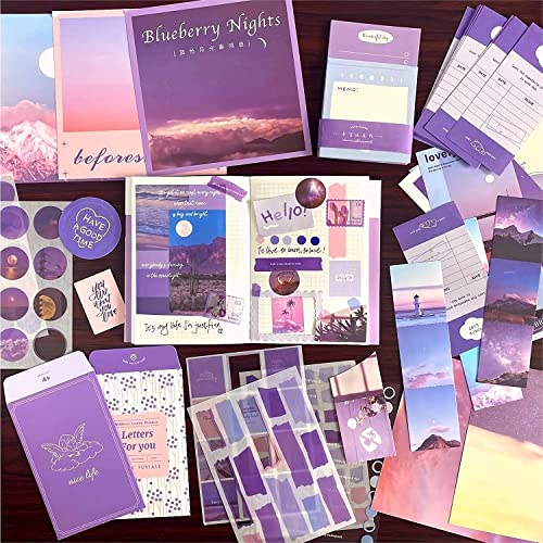 Buransh 348pcs Scrapbook Kit Bullet Junk Journal Kit with Journaling Scrapbooking Supplies Stationery A6 Grid Notebook with Graph Ruled Pages DIY Scrapbook Gift for Girl Kid Women (Moonlight) - Image 5