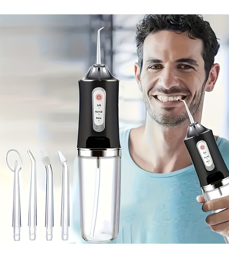 White Rechargeable Electric Water Flosser with Multiple Rotating Nozzles - Image 5