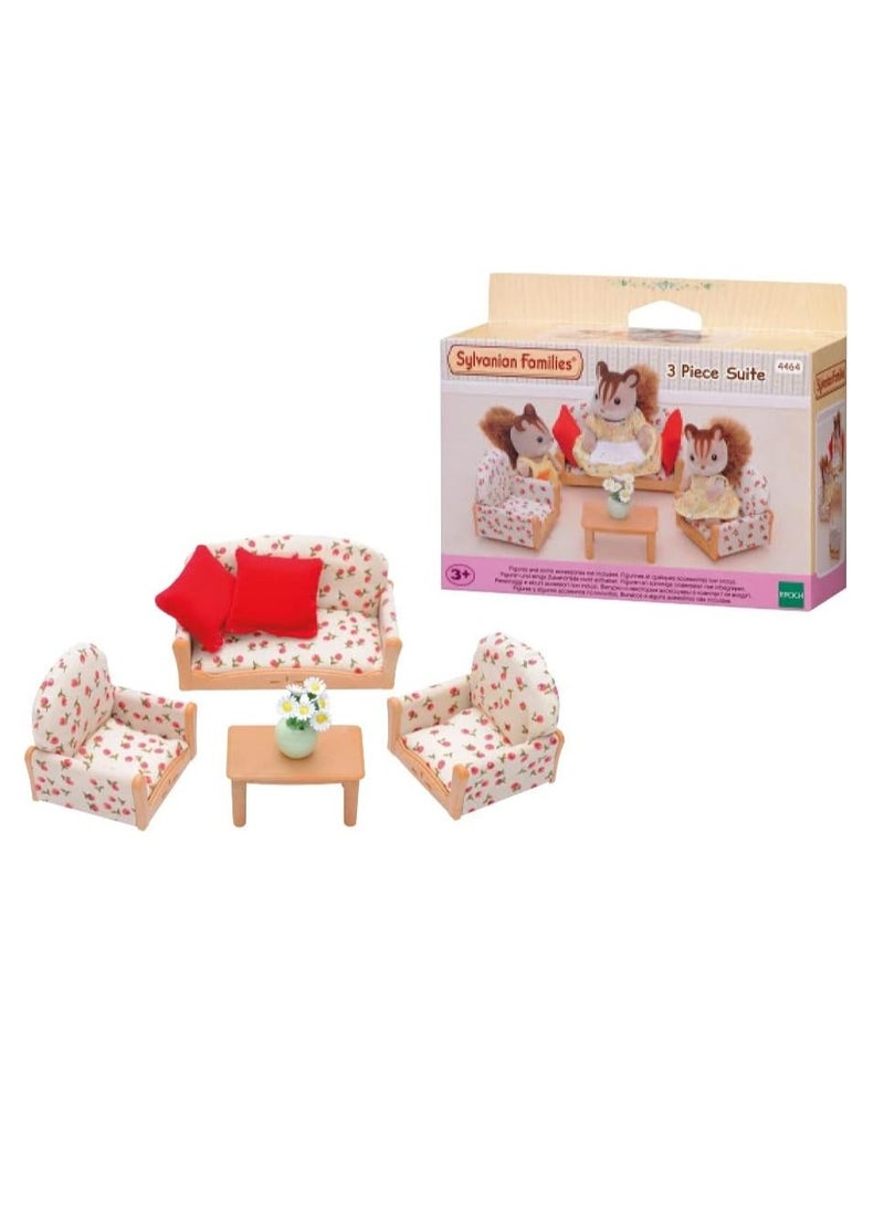 Suite Living Room Set | Multi-Color | Plastic & Fabric | Sofa, Armchairs, Coffee Table, Cushions & Flowers | Ages 3 to 10