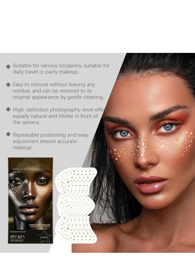 ثعبان البحر  Gold Glitter Freckles Face Tattoo 6Pcs, Face Makeup Patches, Temporary Sparkle Freckles Stickers, Waterproof Face and Body Glitter Dots For Women, Festival Makeup Freckles, Faux Freckles - Image 2