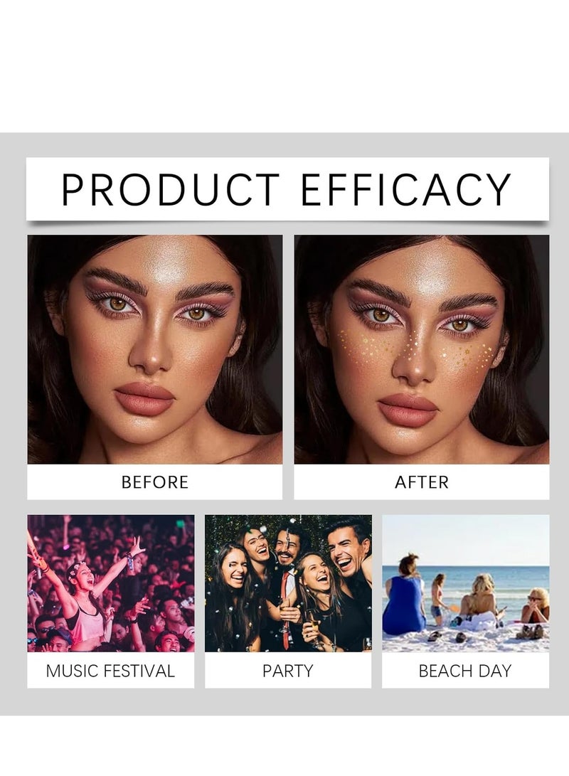 ثعبان البحر  Gold Glitter Freckles Face Tattoo 6Pcs, Face Makeup Patches, Temporary Sparkle Freckles Stickers, Waterproof Face and Body Glitter Dots For Women, Festival Makeup Freckles, Faux Freckles - Image 4