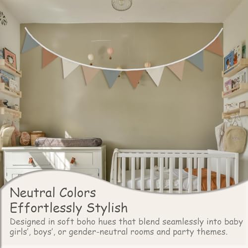 XYDEG Neutral Boho Boy Girl Room Wall Decor,Toddler GirlRoom Bedroom,Garland Triangle Banners Pink Daisy Flower,11Ft Pennant Banner Bunting Flags Fabric for Baby Shower Birthday Party Wall Art - Image 5