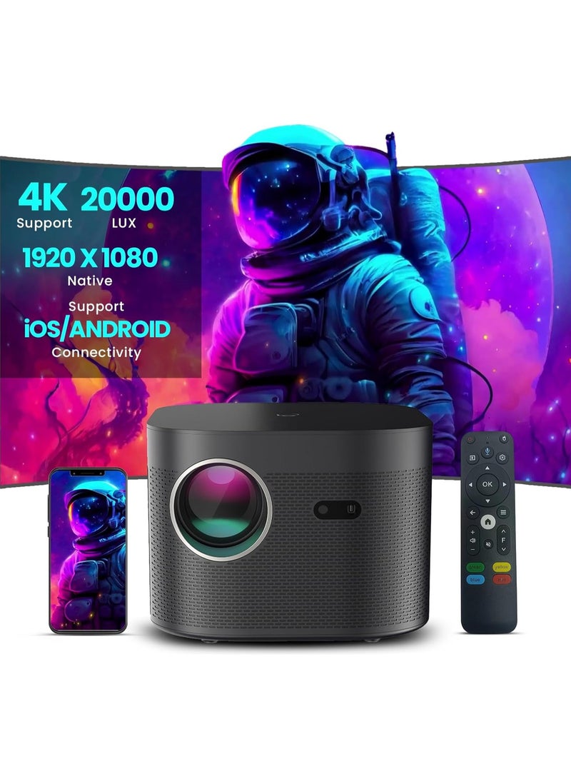 AROAQ F18 Projector (Android11.0/Auto focus) 4K Projectors with 2.4G/5G Dual WiFi 6and BT5.3,20000 LUX Native 1080P Full HD Video Projectors,4D/4P Keystone Correction For Homes  - Image 1