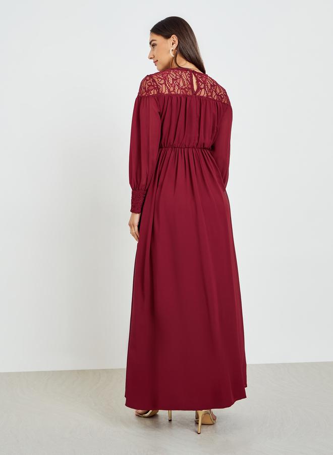 ستايلي فستان طويل بأكمام طويلة وتصميم مريح مارون - Image 5