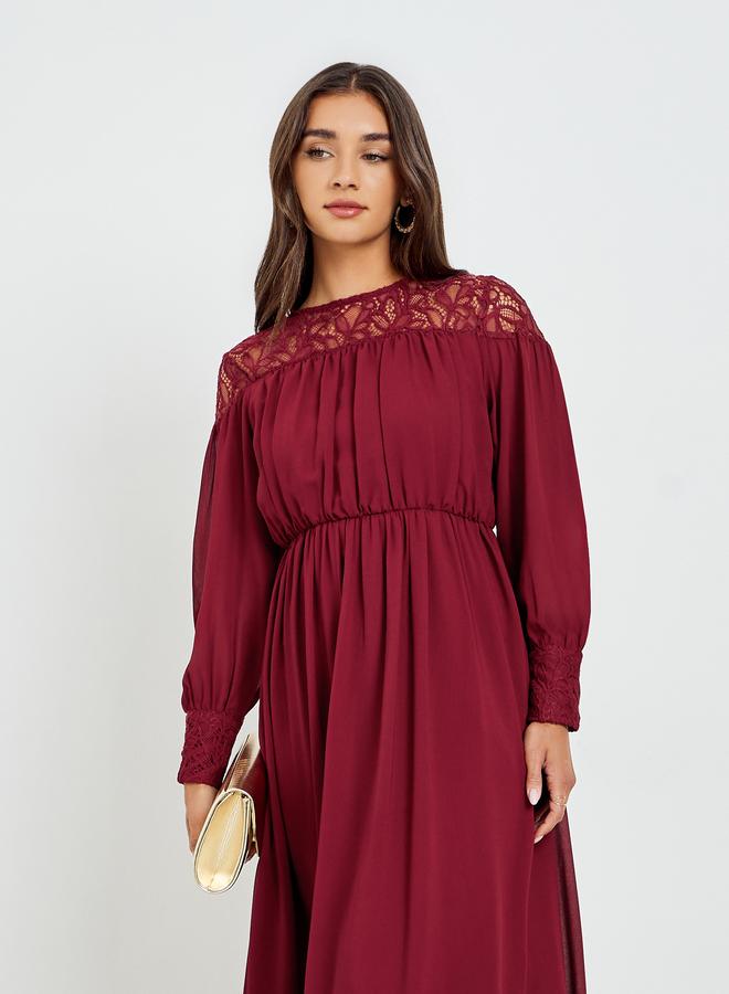 ستايلي فستان طويل بأكمام طويلة وتصميم مريح مارون - Image 2