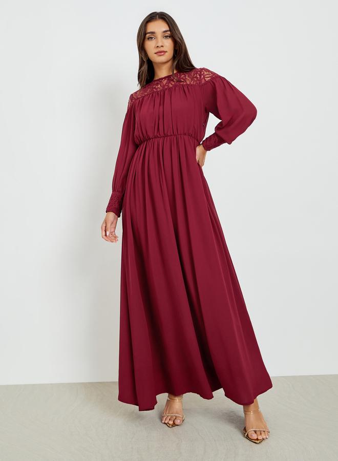 ستايلي فستان طويل بأكمام طويلة وتصميم مريح مارون - Image 3