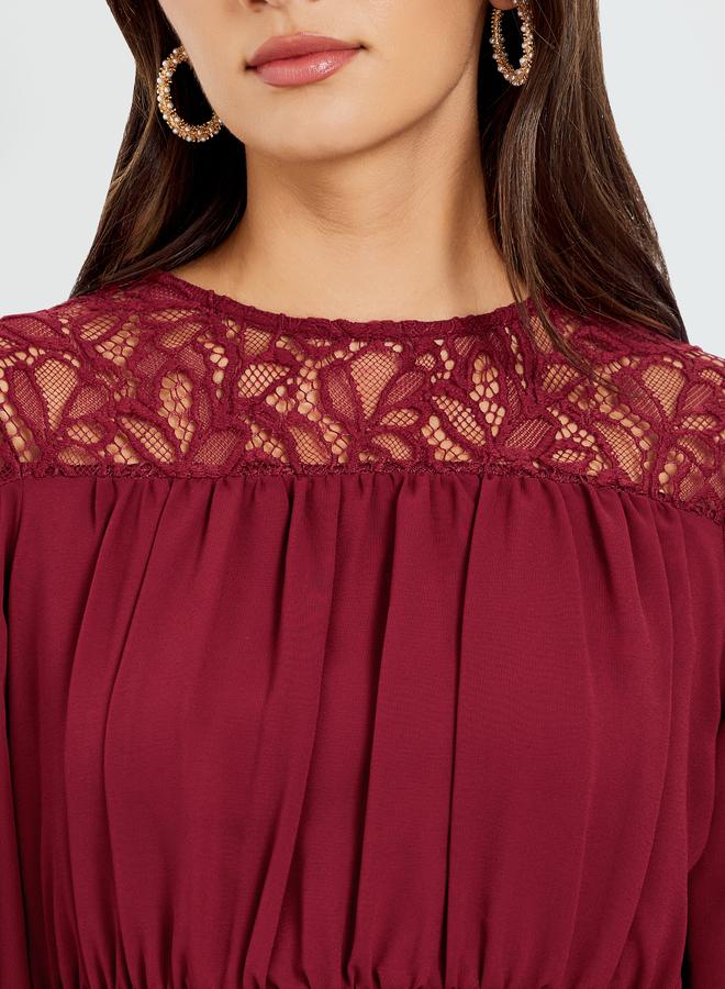 ستايلي فستان طويل بأكمام طويلة وتصميم مريح مارون - Image 4