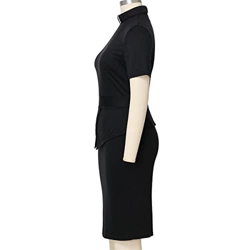 BLESSUME Church Women Clergy Tab Collar Dress Black Mass Bodycon Pencil Dress Short Sleeve - Image 5