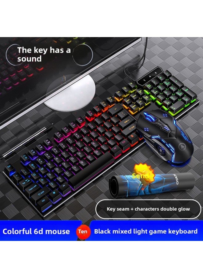 Mechanical Feel Keyboard Computer E-sports Game Office Desktop Notebook Universal External Substitute-Color:V4 Black Light Keyboard + G5 E-sports Gaming Mouse