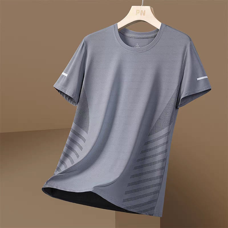 Ice Silk Short-sleeved T-shirt Mens Summer Thin Mesh Breathable Large Size Cool-feeling Quick-drying Running Sports T-shirt Top M30 dark gray