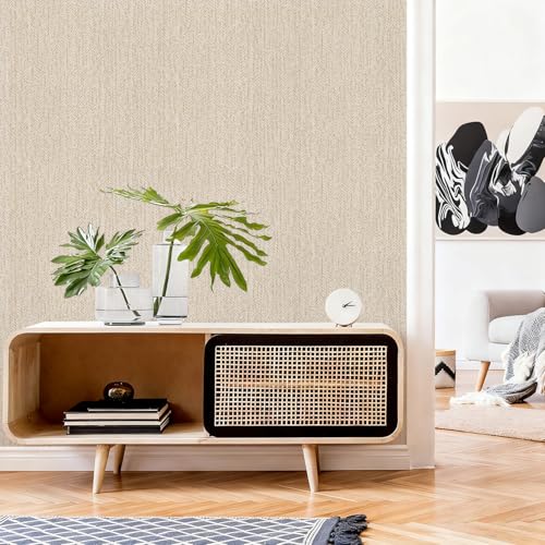 lenify Grasscloth Peel and Stick Wallpaper Beige Contact Paper 15.7inch x 118.1inch Faux Linen Vintage Wallpaper Textured Removable Wall Paper Grass Cloth Cabinets Bedroom Decor Vinyl Self Adhesive - Image 2