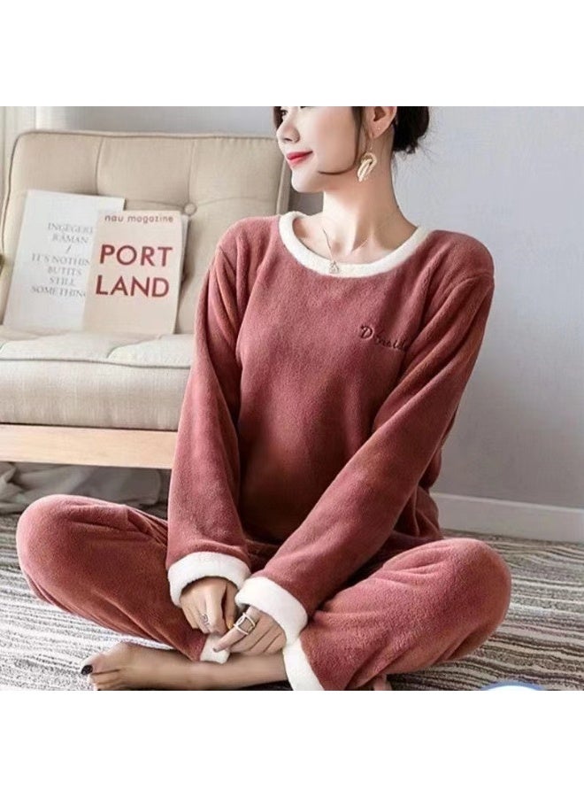 New Korean Style Cute Cartoon Flannel Pajama Set for Autumn and Winter