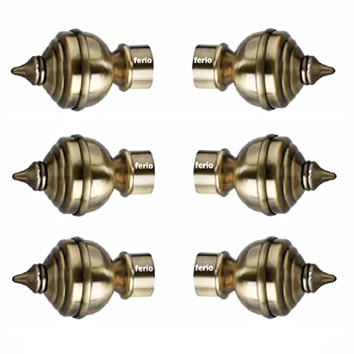 FERIO Stainless Steel Brass Antique Curtain Finials for Door and Widow Rod Holder for 1 Inch Rod Without Brackets (Pack of 6 Pic) - Image 1