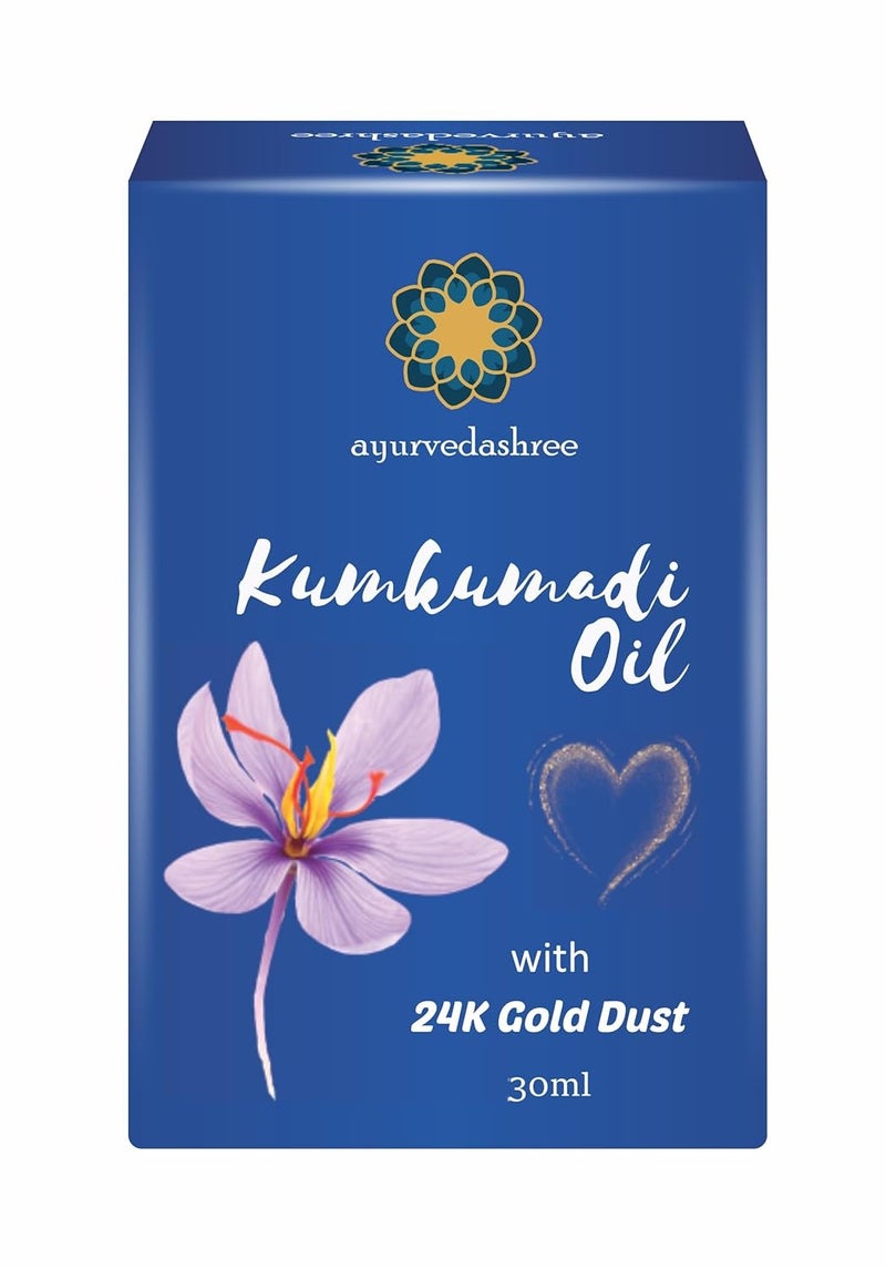 AYURVEDASHREE Kumkumadi Oil 30 ML with 24K Gold Flakes Almond Oil Sesame Oil Olive Oil Walnut Oil Castor Oil Coconut Oil Jojoba Oil Carrot Seed Oil and other Natural Herbs
