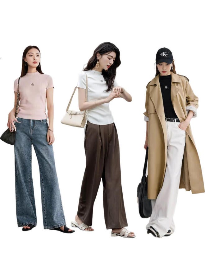dme "Outline Double C Waist" Spring And Autumn Half-High Round Neck Side Seam Drawstring Line Shirt Rose Gold Metallic Knit Top Women'S Top - Image 2