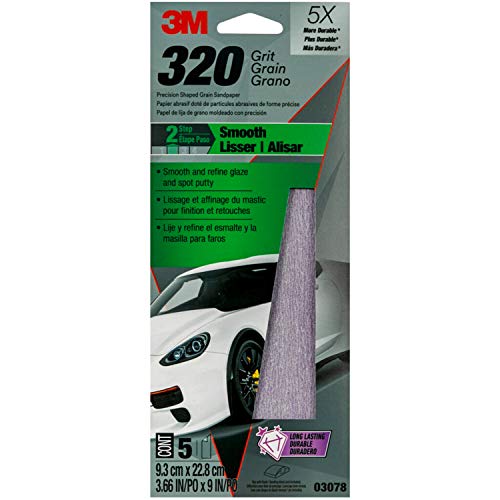 3M Performance Sandpaper, 03078, 320 grit, 3-2/3 in x 9 in, 5 Sheets Per Pack - Image 1