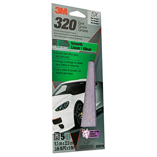 3M Performance Sandpaper, 03078, 320 grit, 3-2/3 in x 9 in, 5 Sheets Per Pack - Image 2