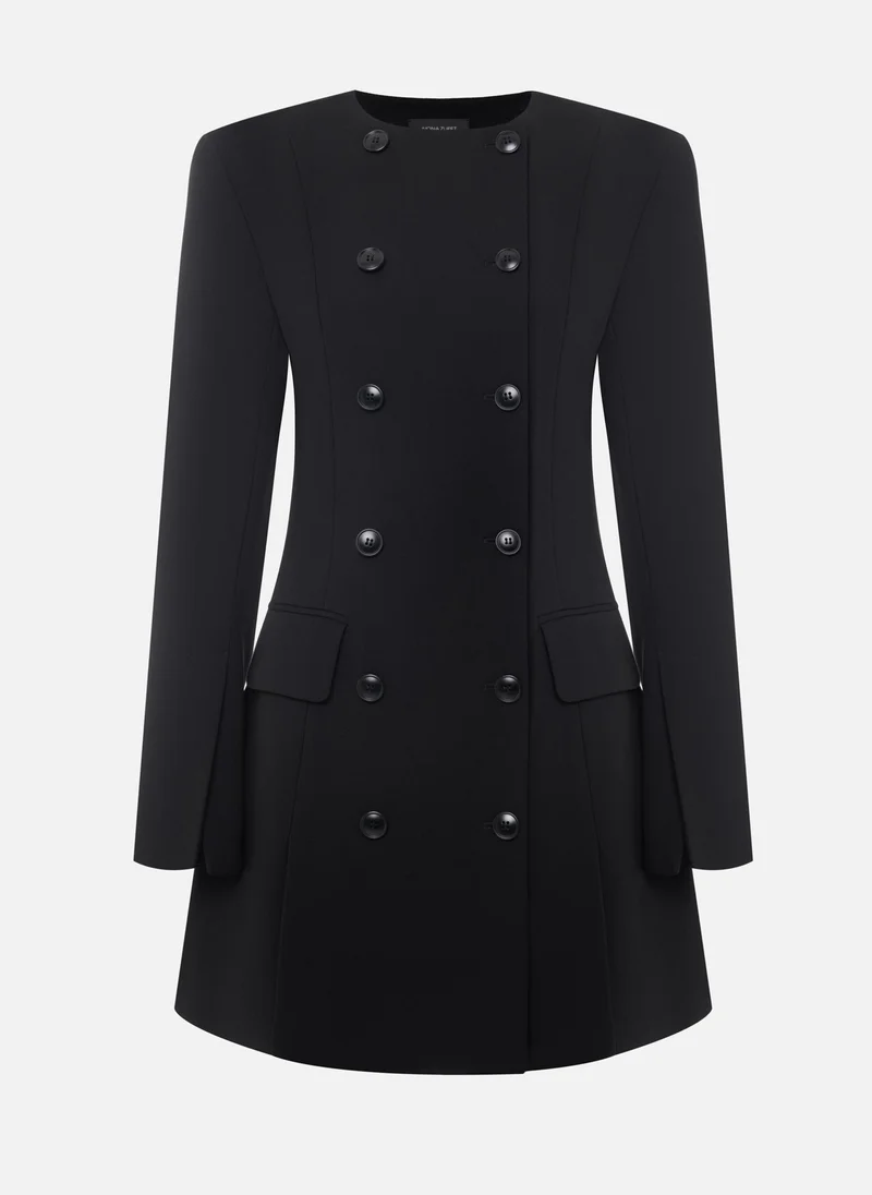 Lichi Double-Breasted Black Dress
