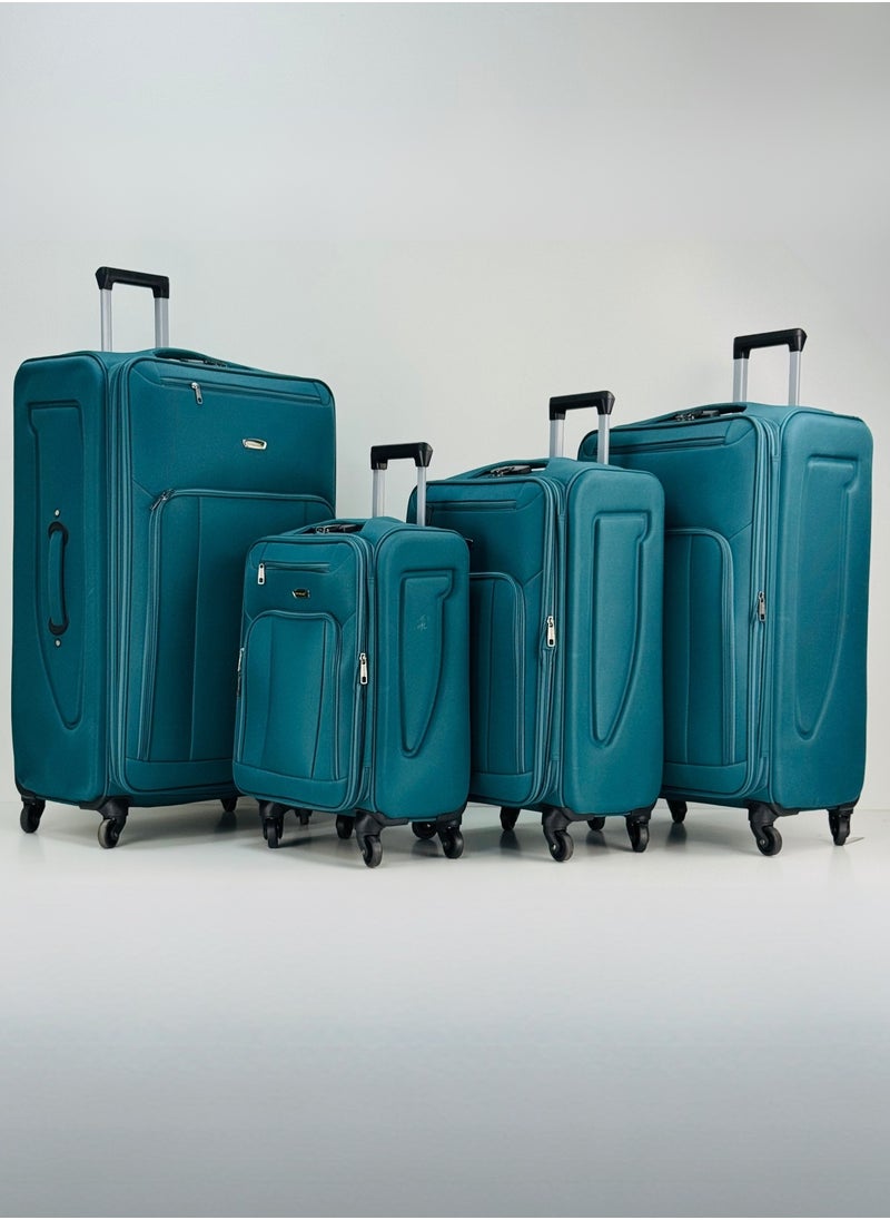 SAW & SEE 4-Piece Softside Expandable Luggage Set – Lightweight Travel Suitcase with Combination Lock, Anti-theft zipper, 360° Spinner Wheels, Durable Water proof Nylon-Cotton Fabric, Adjustable Telescopic Handle – Large, Big, Medium & Carry-On Trolley Suitcase Bags (20''/24''/28''/32") – PEACOCK BLUE  - Image 1