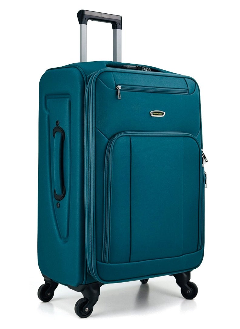 SAW & SEE 4-Piece Softside Expandable Luggage Set – Lightweight Travel Suitcase with Combination Lock, Anti-theft zipper, 360° Spinner Wheels, Durable Water proof Nylon-Cotton Fabric, Adjustable Telescopic Handle – Large, Big, Medium & Carry-On Trolley Suitcase Bags (20''/24''/28''/32") – PEACOCK BLUE  - Image 2