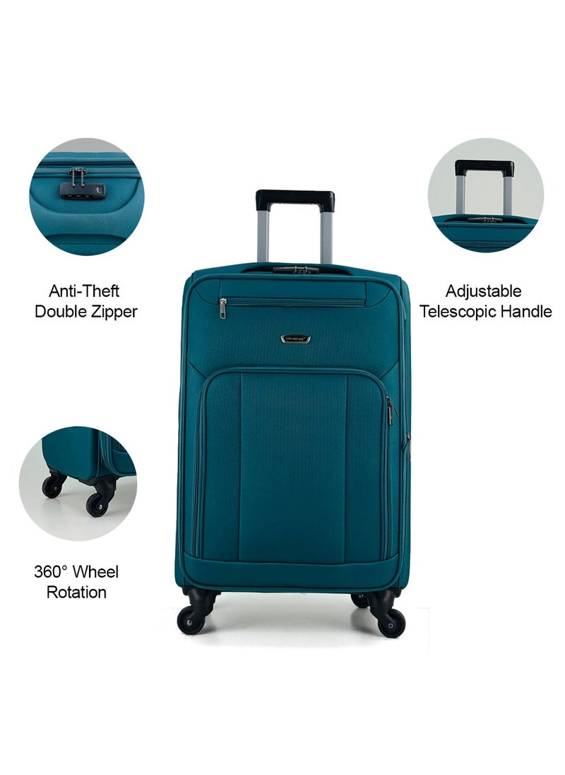 SAW & SEE 4-Piece Softside Expandable Luggage Set – Lightweight Travel Suitcase with Combination Lock, Anti-theft zipper, 360° Spinner Wheels, Durable Water proof Nylon-Cotton Fabric, Adjustable Telescopic Handle – Large, Big, Medium & Carry-On Trolley Suitcase Bags (20''/24''/28''/32") – PEACOCK BLUE  - Image 3