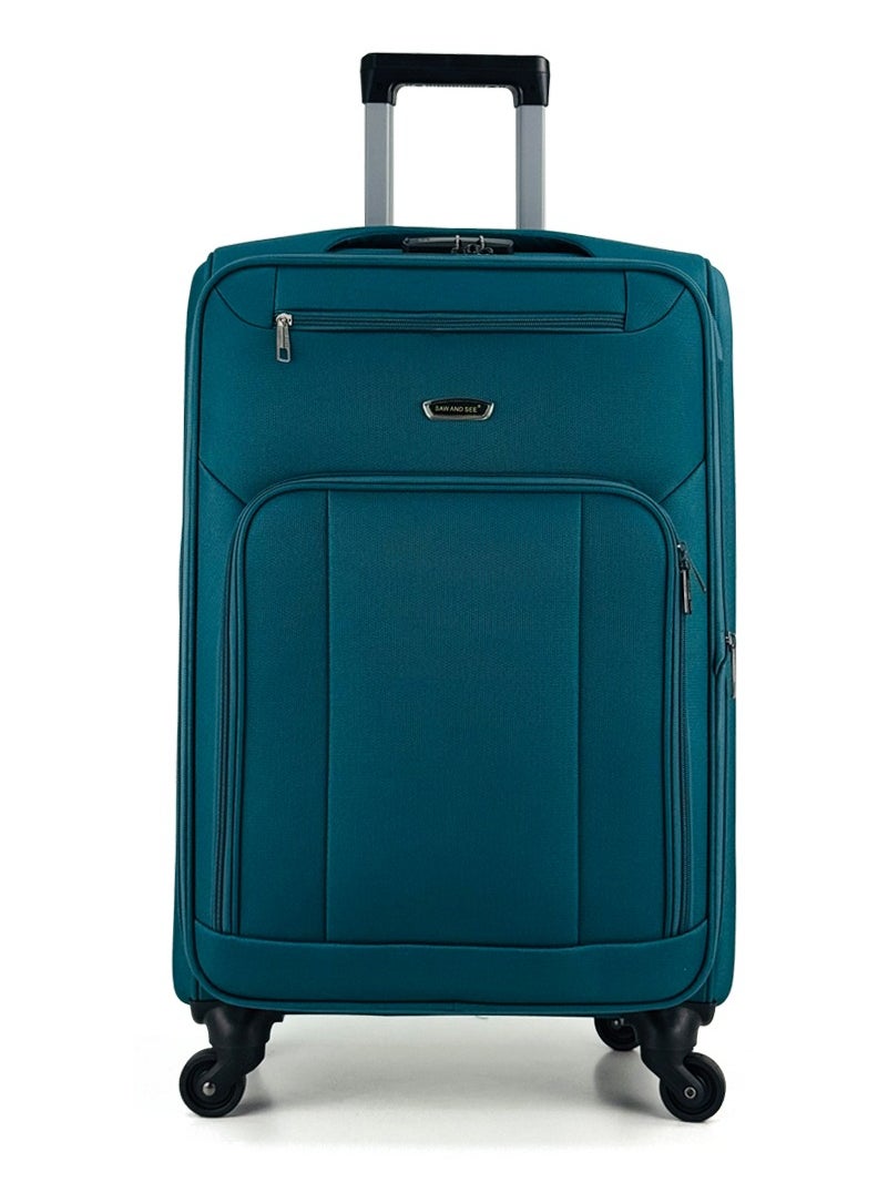 SAW & SEE 4-Piece Softside Expandable Luggage Set – Lightweight Travel Suitcase with Combination Lock, Anti-theft zipper, 360° Spinner Wheels, Durable Water proof Nylon-Cotton Fabric, Adjustable Telescopic Handle – Large, Big, Medium & Carry-On Trolley Suitcase Bags (20''/24''/28''/32") – PEACOCK BLUE  - Image 5