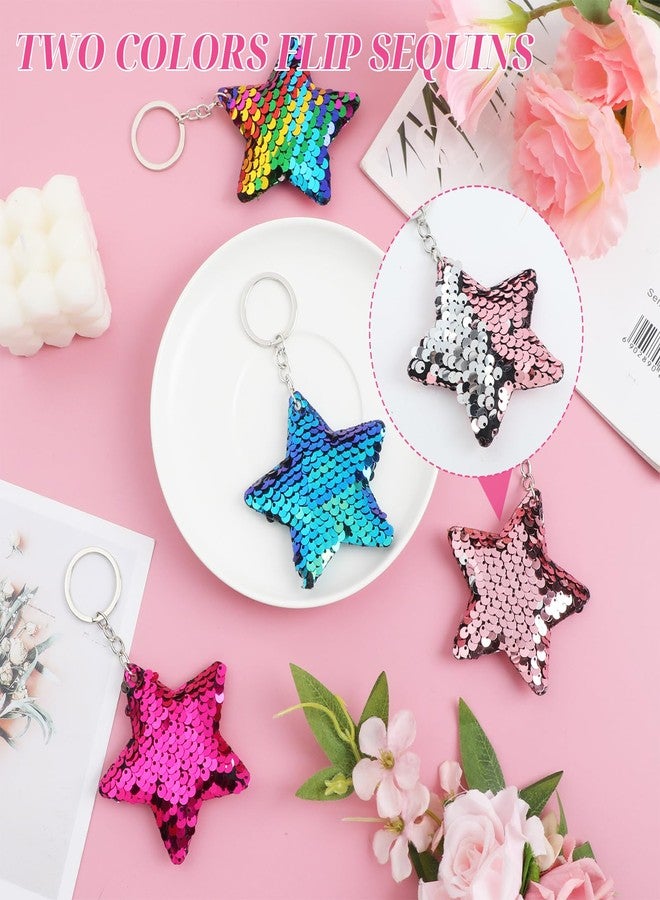 ISKYBOB Set of 4 Star Shaped Glitter Sequins Charm Keychain Bag Hanging Decoration Key Ring - Image 3