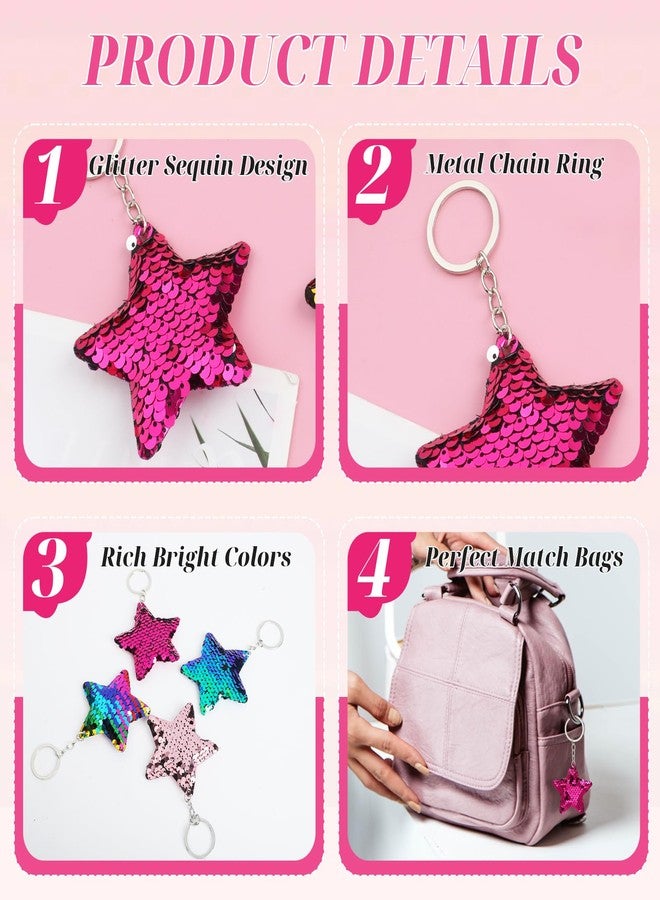 ISKYBOB Set of 4 Star Shaped Glitter Sequins Charm Keychain Bag Hanging Decoration Key Ring - Image 4