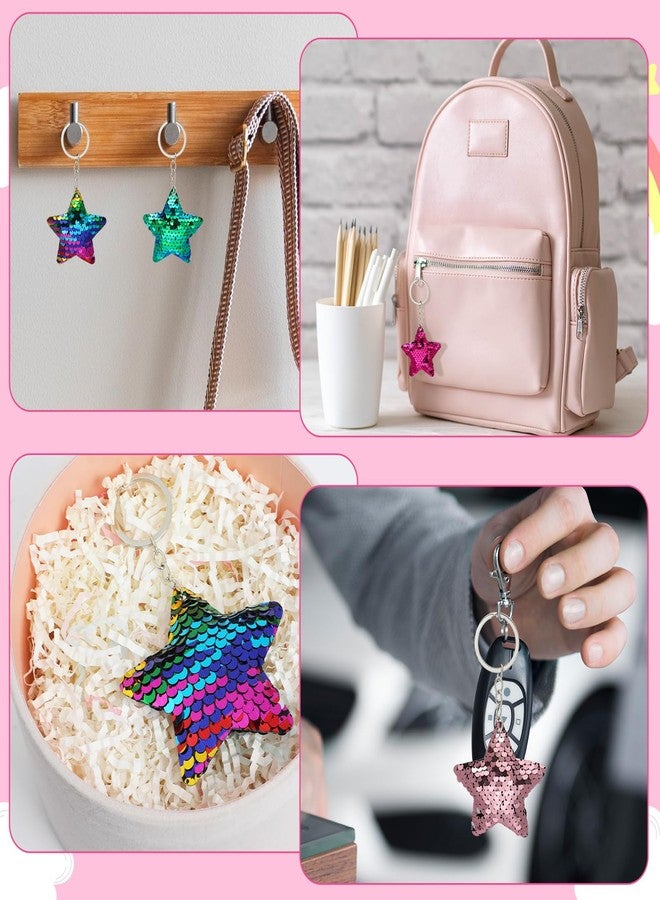 ISKYBOB Set of 4 Star Shaped Glitter Sequins Charm Keychain Bag Hanging Decoration Key Ring - Image 5