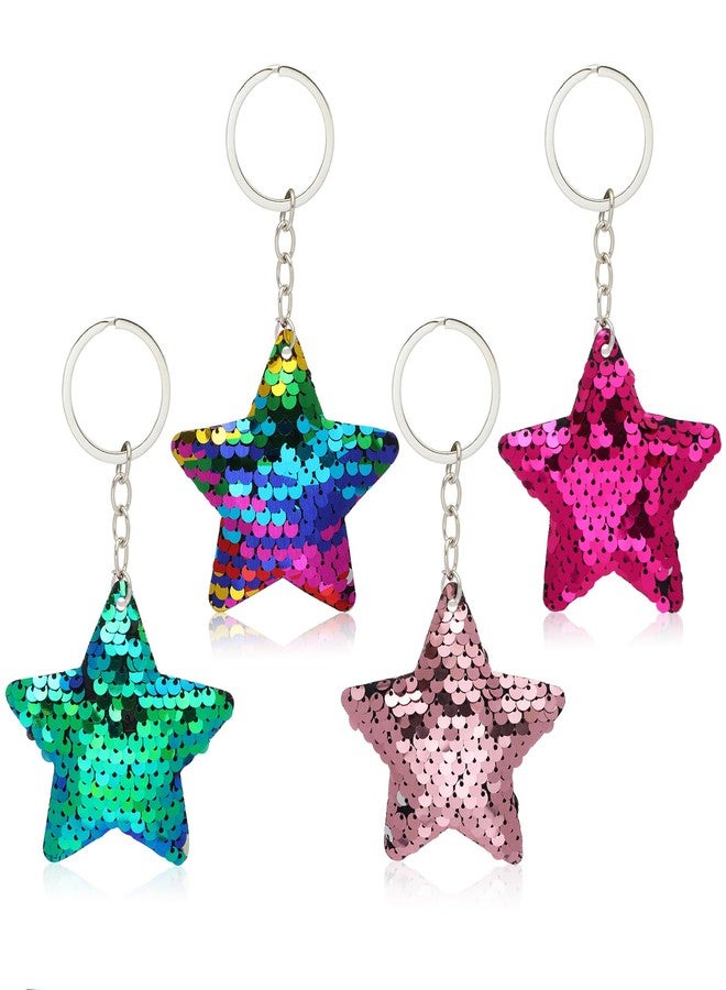 ISKYBOB Set of 4 Star Shaped Glitter Sequins Charm Keychain Bag Hanging Decoration Key Ring - Image 1