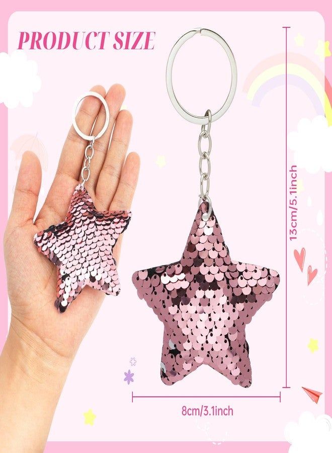 ISKYBOB Set of 4 Star Shaped Glitter Sequins Charm Keychain Bag Hanging Decoration Key Ring - Image 2