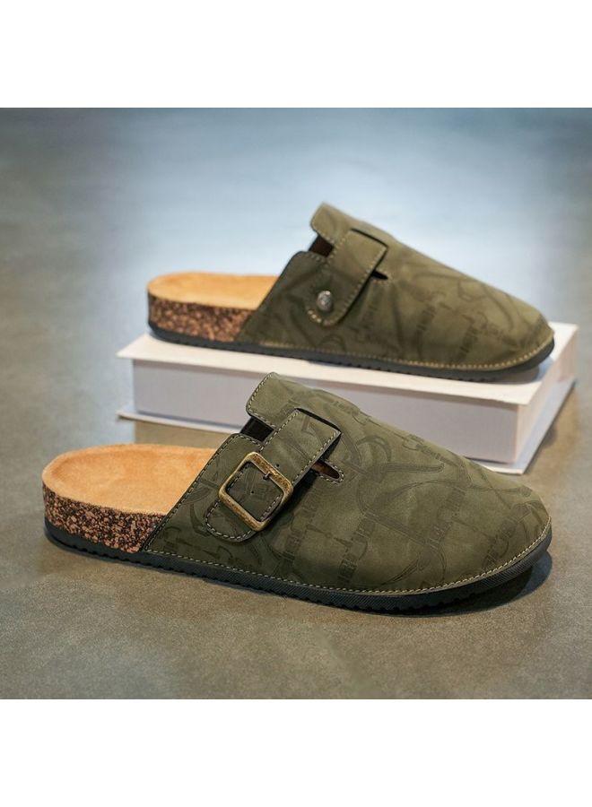 Men Vintage Printed Suede Birken Style Cork Mule Clogs, Adjustable Buckle Closed Toe Slip On Slippers, Anti-Sweat Odor Resistant Non-Slip Casual Indoor Outdoor Sandals - Image 1
