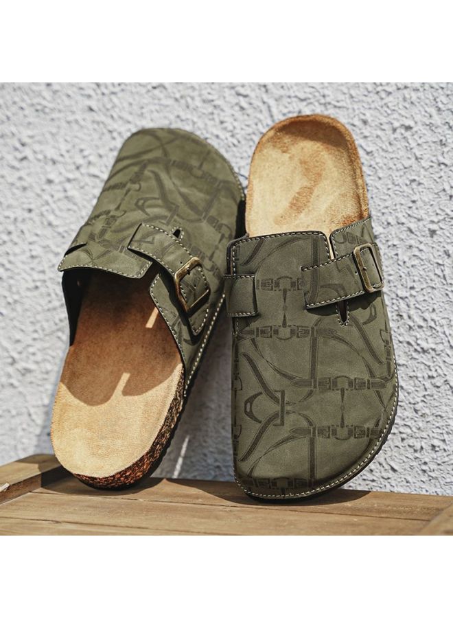 Men Vintage Printed Suede Birken Style Cork Mule Clogs, Adjustable Buckle Closed Toe Slip On Slippers, Anti-Sweat Odor Resistant Non-Slip Casual Indoor Outdoor Sandals - Image 2