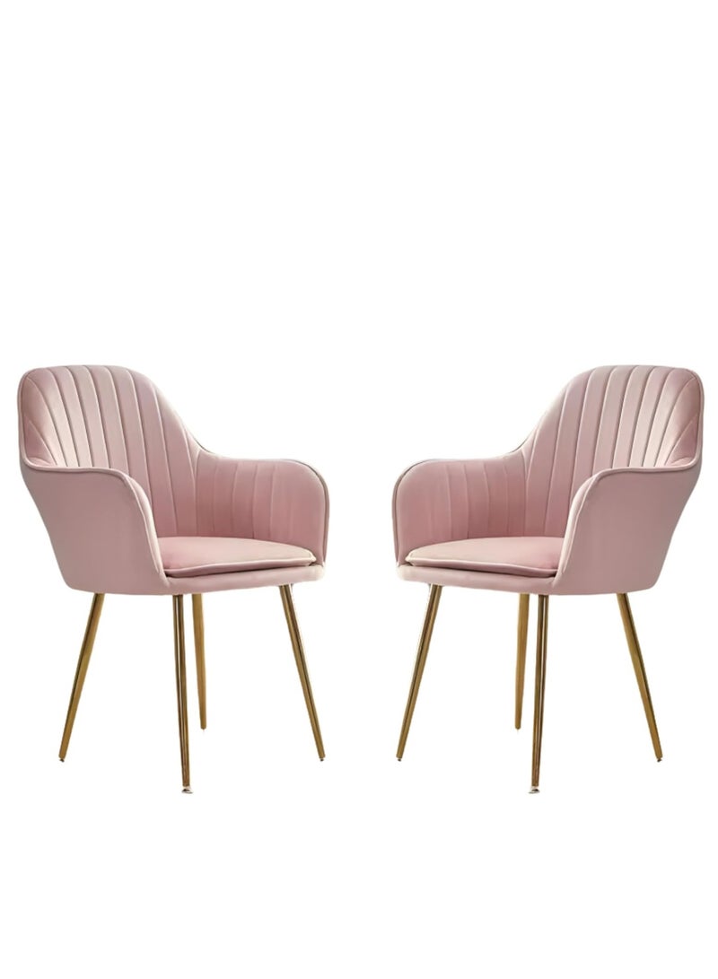 كراسي طعام مانيس الحديثة المخملية (طقم من قطعتين) - كراسي أنيقة مبطنة ومميزة مع وسادة وأرجل معدنية متينة - مثالية لتناول الطعام وغرفة المعيشة والمكتب والمطاعم (وردي) - Image 1