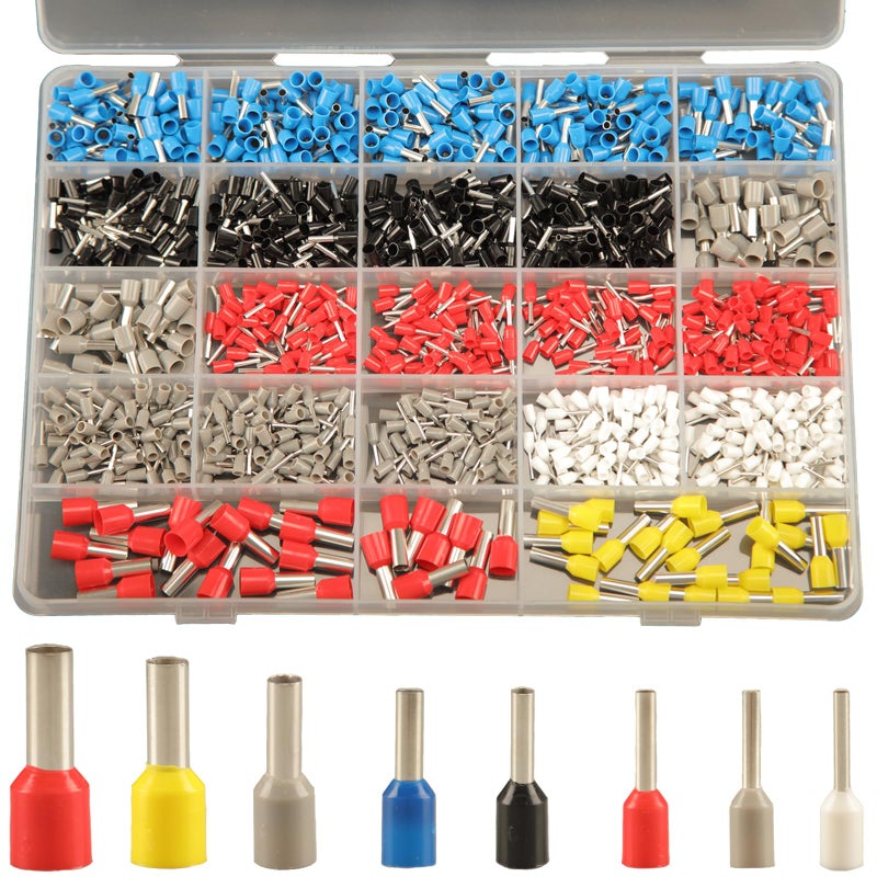 Feggizuli 1200pcs AWG 22-7 Wire Ferrules Terminals Kit - 8 Types Ferrule Connectors - Pin Terminal Assortment - Insulated Copper Crimp Connector - Image 1