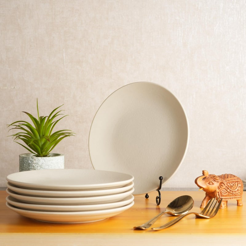 Caffeine Ceramic Handmade Stoneware Plain White Glossy Quarter Plate 8” (Set of 6 Dishwasher & Microwave Safe) - Image 1