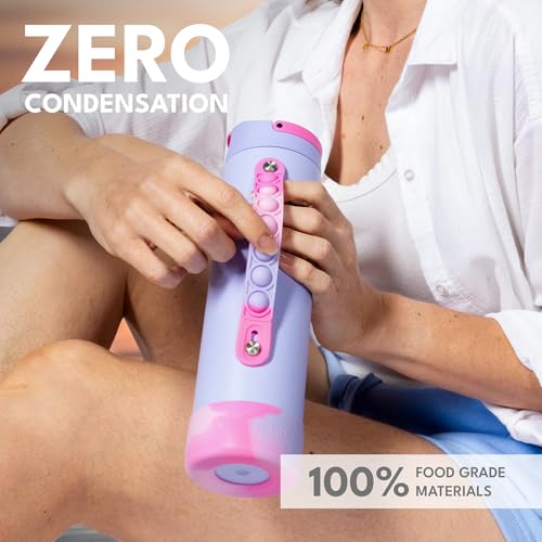 Elemental Iconic Kids Water Bottle for School - 100% Leak-Proof Insulated Water Bottles with Straw Lid & Pop-It Handle for Boys & Girls - Triple-Wall Insulated & BPA-Free, 20oz – Lilac Tie Dye - Image 5