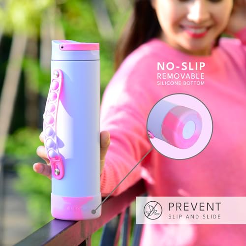 Elemental Iconic Kids Water Bottle for School - 100% Leak-Proof Insulated Water Bottles with Straw Lid & Pop-It Handle for Boys & Girls - Triple-Wall Insulated & BPA-Free, 20oz – Lilac Tie Dye - Image 3