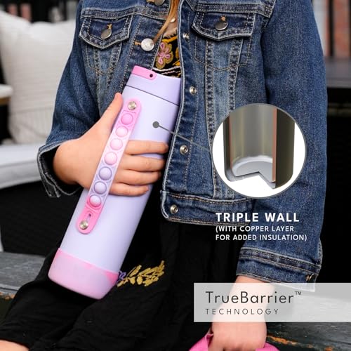 Elemental Iconic Kids Water Bottle for School - 100% Leak-Proof Insulated Water Bottles with Straw Lid & Pop-It Handle for Boys & Girls - Triple-Wall Insulated & BPA-Free, 20oz – Lilac Tie Dye - Image 4